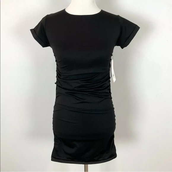 NWT Blanqi Maternity Black Ruched Fitted Dress (S/M) - Picture 2 of 5